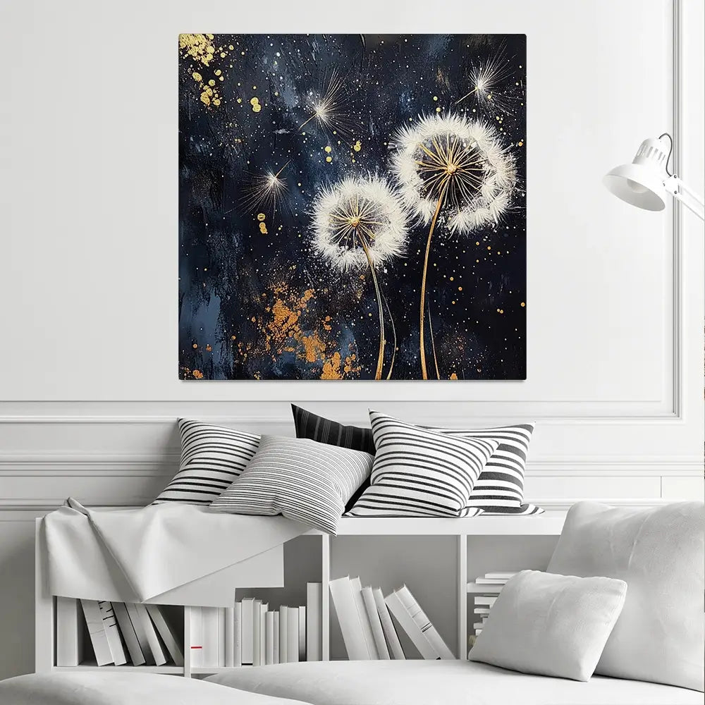 Dandelions In The Dark 1 Square Canvas Print Dandelions In The Dark 1 Square Canvas Print wall art product Violeta Allaberdieva