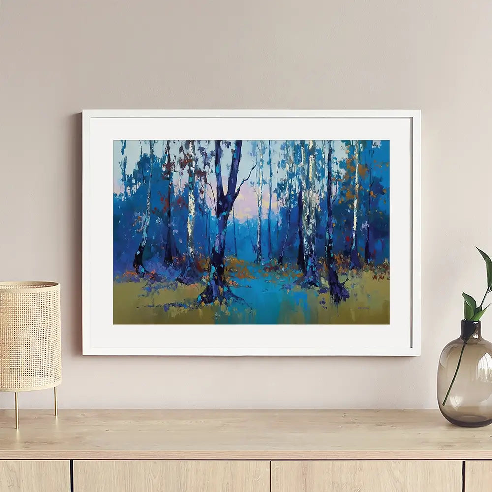 Deep Blue Forest With Misty Woodland Path Framed Art Print Deep Blue Forest With Misty Woodland Path Framed Art Print wall art product Leon Devenice