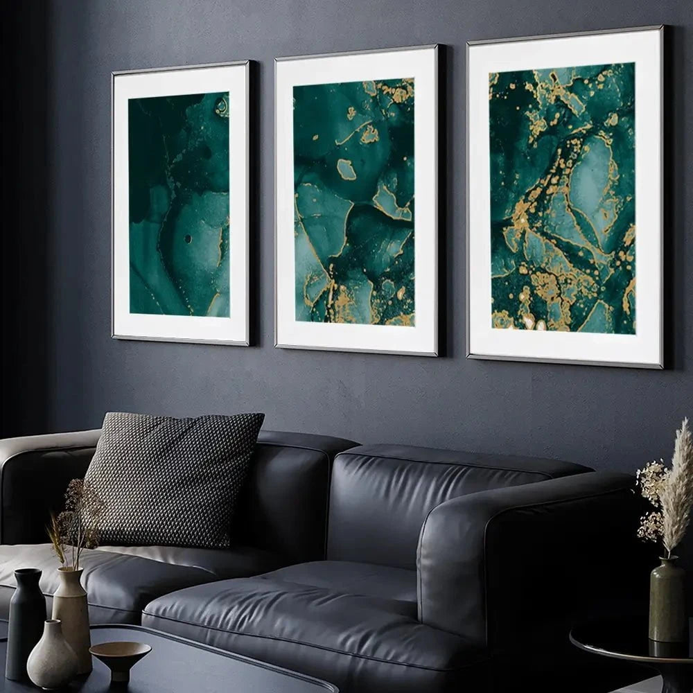 Deep Green Marble Framed Art Print Trio Deep Green Marble Framed Art Print Trio wall art product Seamless Watercolor / Shutterstock