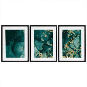 Deep Green Marble Framed Art Print Trio Deep Green Marble Framed Art Print Trio wall art product Seamless Watercolor / Shutterstock