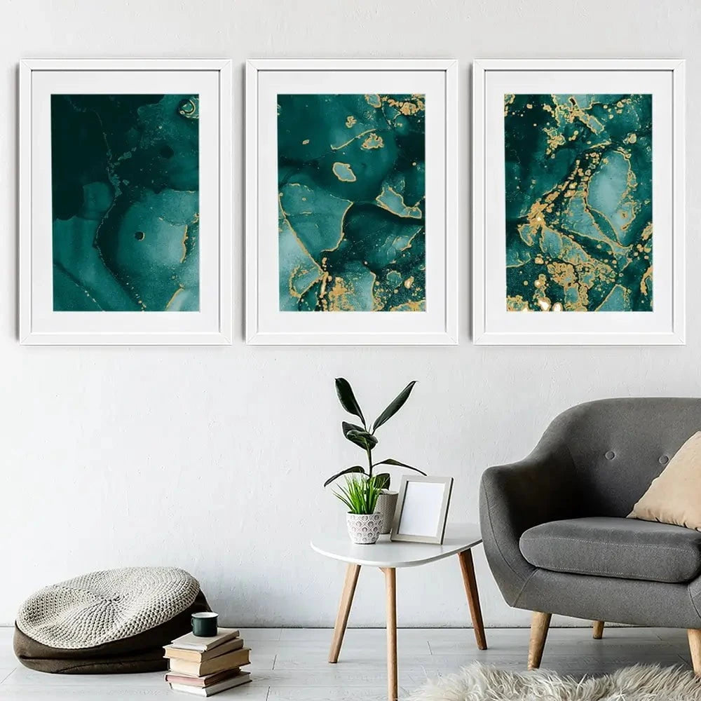 Deep Green Marble Framed Art Print Trio Deep Green Marble Framed Art Print Trio wall art product Seamless Watercolor / Shutterstock