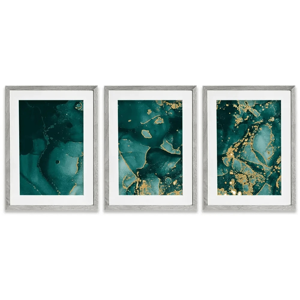 Deep Green Marble Framed Art Print Trio Deep Green Marble Framed Art Print Trio wall art product Seamless Watercolor / Shutterstock