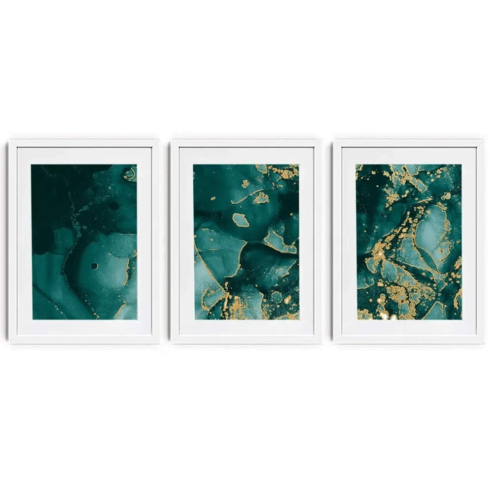 Deep Green Marble Framed Art Print Trio Deep Green Marble Framed Art Print Trio wall art product Seamless Watercolor / Shutterstock