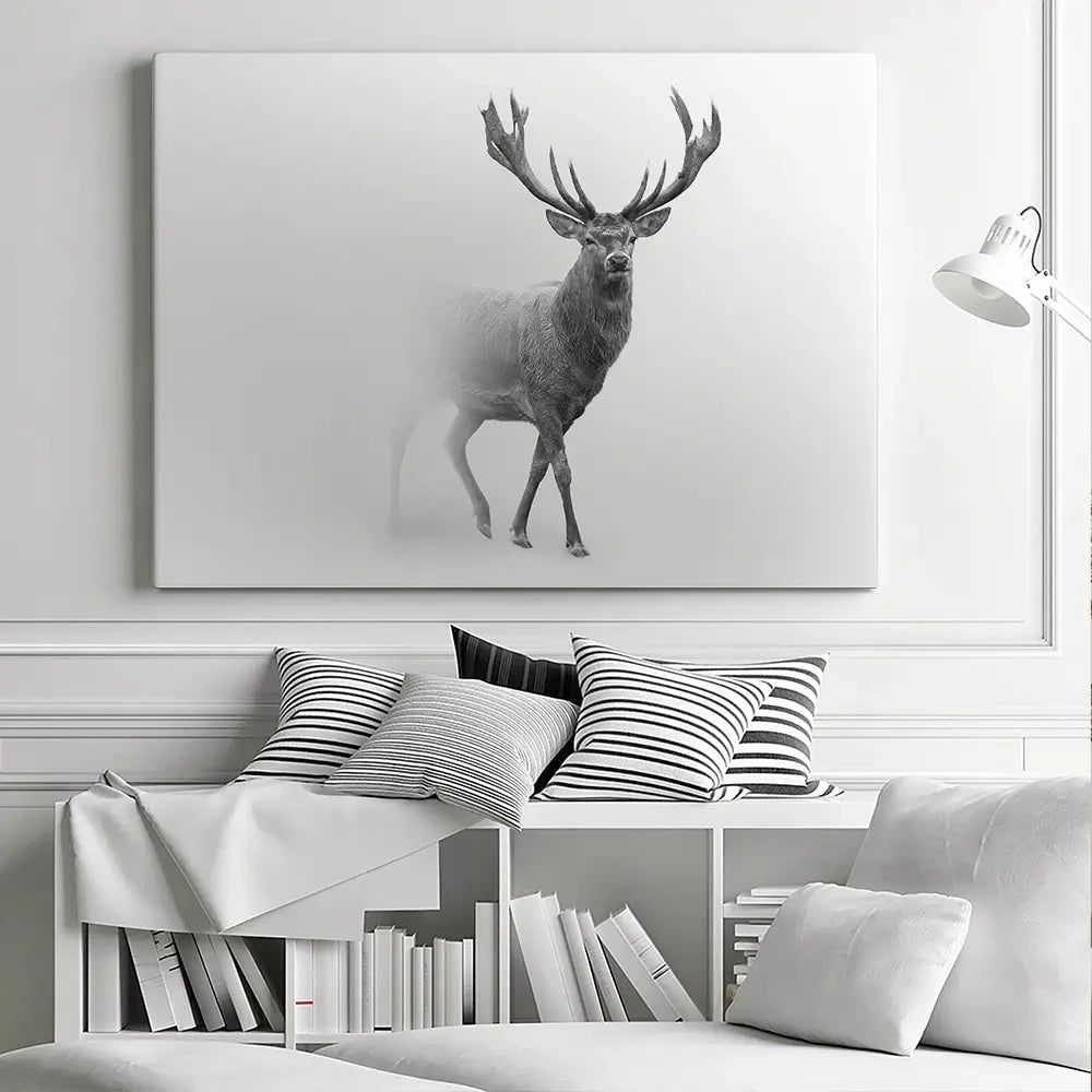 Deer In The Fog Canvas Print Deer In The Fog Canvas Print wall art product Effect of Darkness / Shutterstock