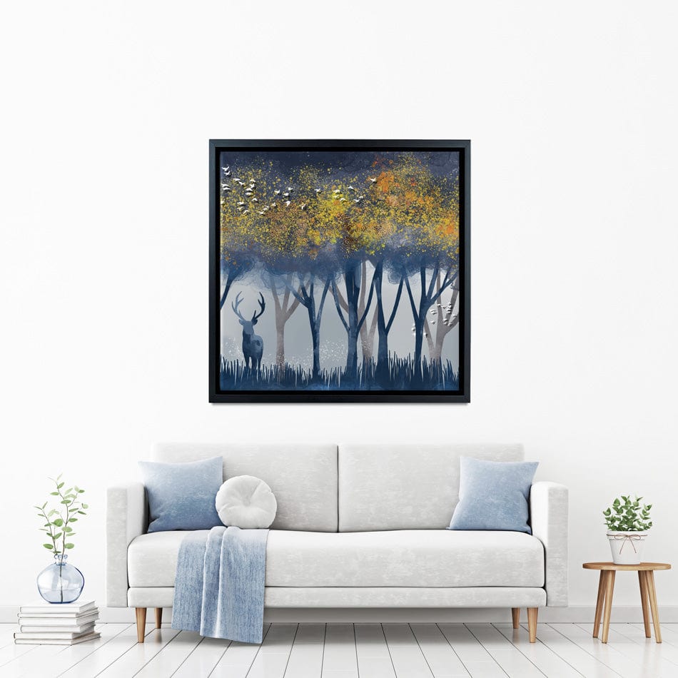 Deer In The Woods Square Canvas Print wall art product Independent