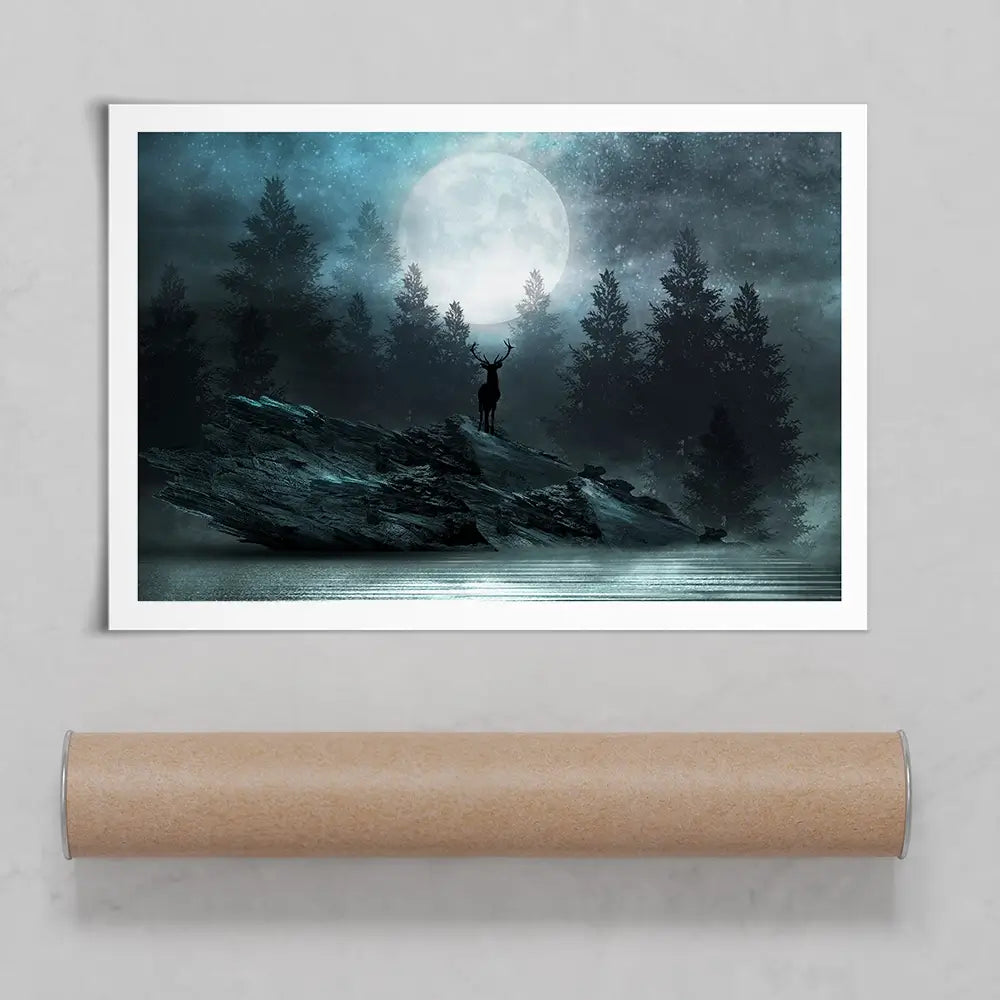 Deer Under The Moon Art Print Deer Under The Moon Art Print wall art product Mia Stendal / Shutterstock