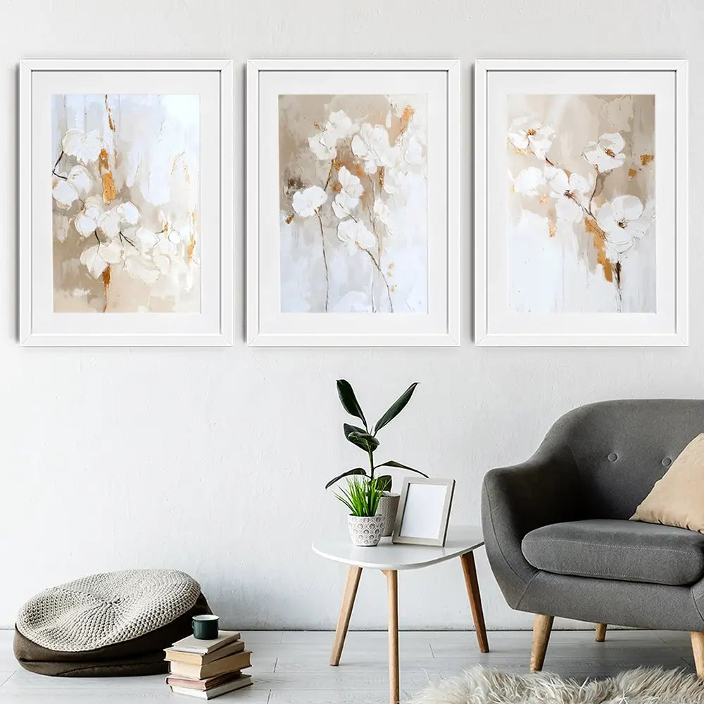 Delicate Whites Framed Art Print Trio Delicate Whites Framed Art Print Trio wall art product IAmHomeStudio