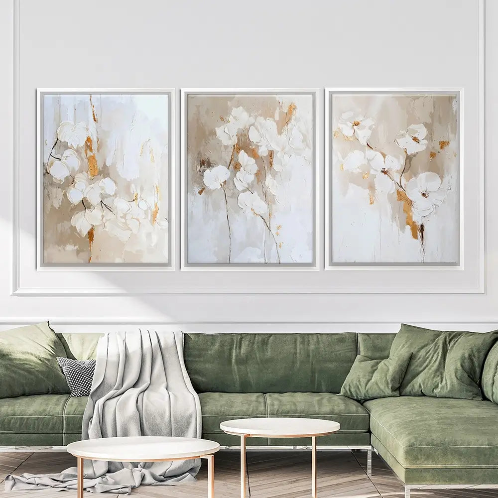 Delicate Whites Trio Canvas Print Delicate Whites Trio Canvas Print wall art product IAmHomeStudio