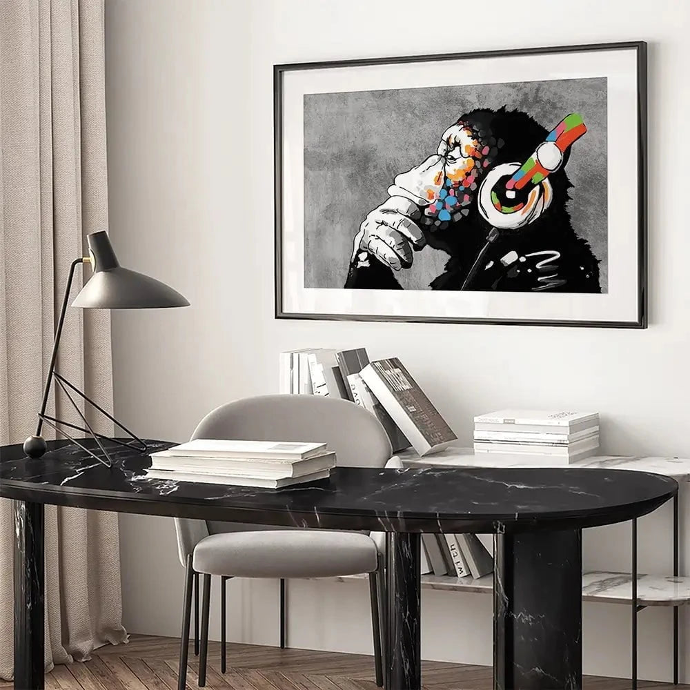 DJ Monkey Framed Art Print DJ Monkey Framed Art Print wall art product Banksy