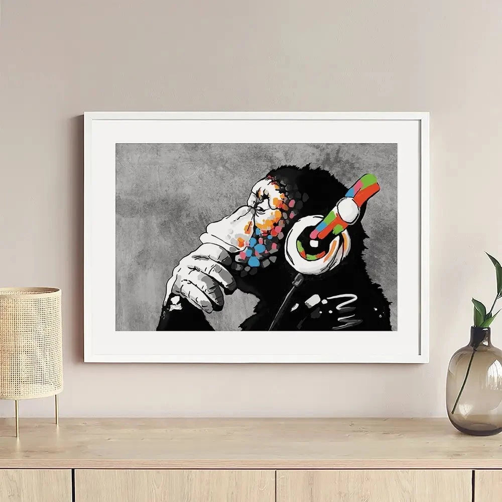 DJ Monkey Framed Art Print DJ Monkey Framed Art Print wall art product Banksy