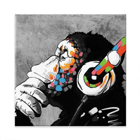 DJ Monkey Square Canvas Print DJ Monkey Square Canvas Print | DJ Monkey Square Artwork | Banksy Art wall art product Banksy