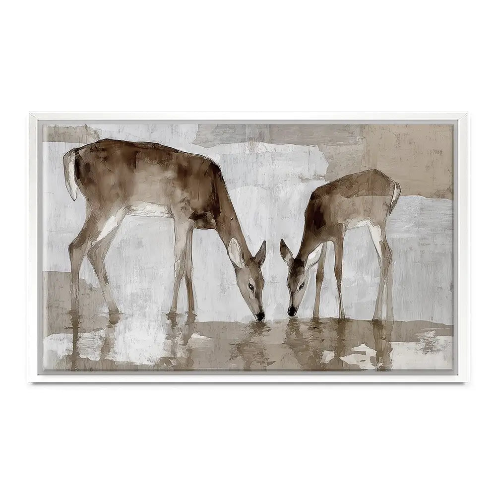 Doe Fawn Drinking Canvas Print Doe Fawn Drinking Canvas Print wall art product Chromatic Storm Studio