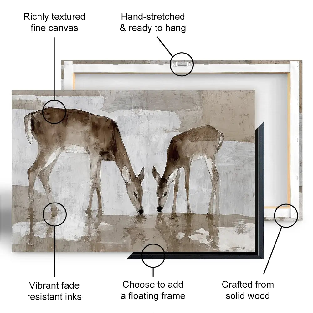 Doe Fawn Drinking Canvas Print Doe Fawn Drinking Canvas Print wall art product Chromatic Storm Studio