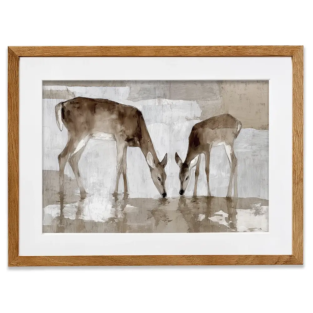 Doe Fawn Drinking Framed Art Print Doe Fawn Drinking Framed Art Print wall art product Chromatic Storm Studio