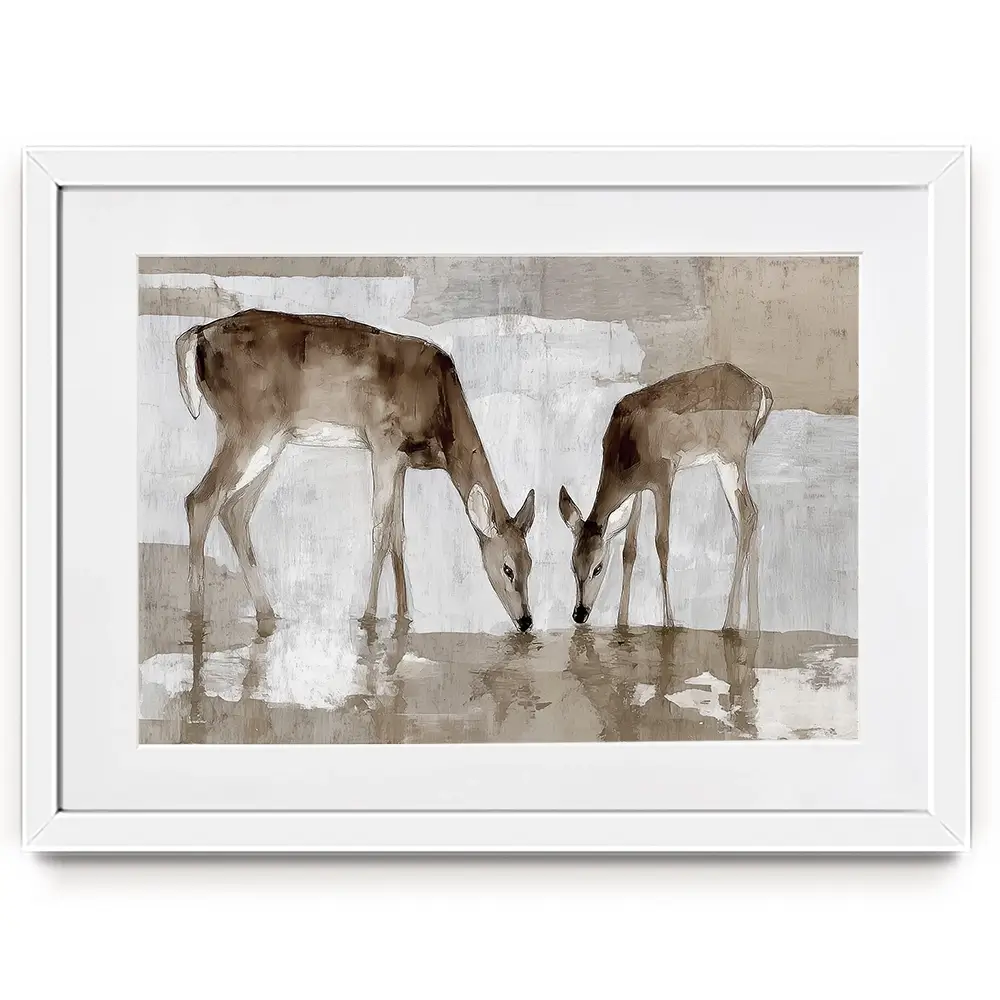 Doe Fawn Drinking Framed Art Print Doe Fawn Drinking Framed Art Print wall art product Chromatic Storm Studio