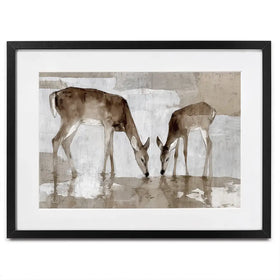 Doe Fawn Drinking Framed Art Print Doe Fawn Drinking Framed Art Print wall art product Chromatic Storm Studio