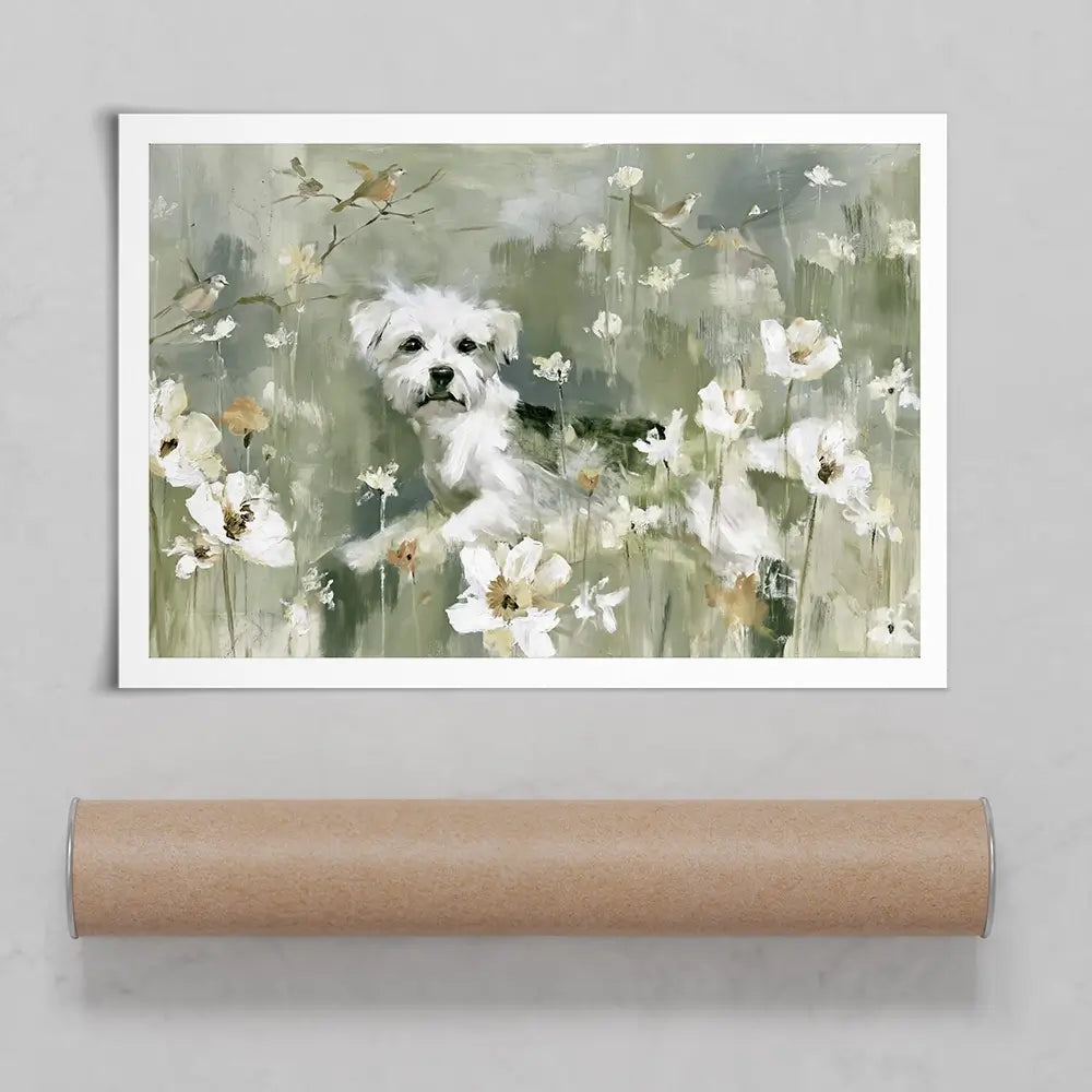 Dog In The Wildflowers Art Print Dog In The Wildflowers Art Print wall art product Chromatic Storm Studio