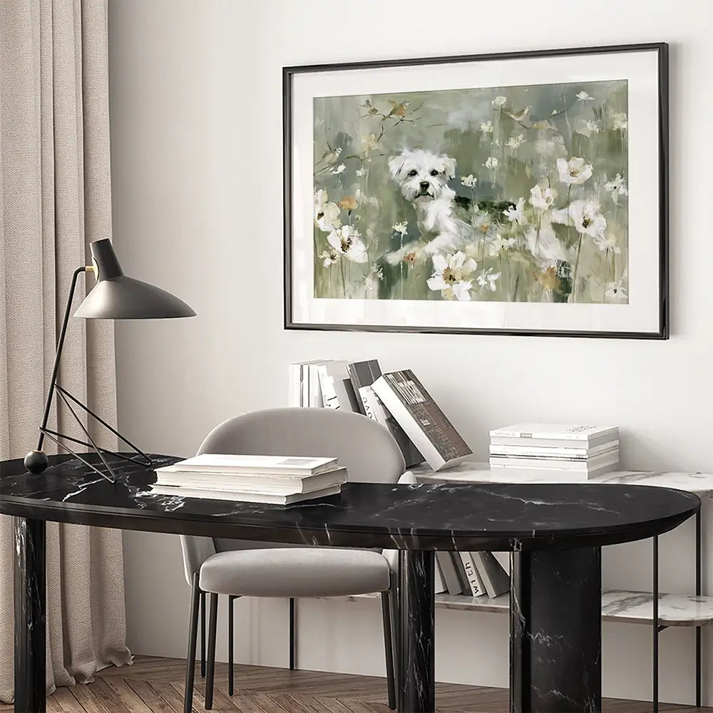 Dog In The Wildflowers Framed Art Print Dog In The Wildflowers Framed Art Print wall art product Chromatic Storm Studio