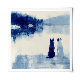 Dogs On Dock Square Art Print Dogs On Dock Square Art Print wall art product Chromatic Storm Studio