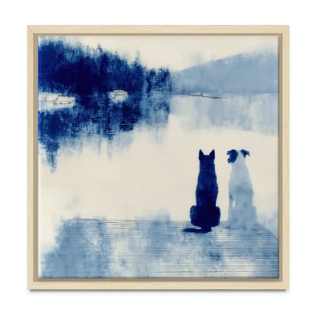 Dogs On Dock Square Canvas Print Dogs On Dock Square Canvas Print wall art product Chromatic Storm Studio