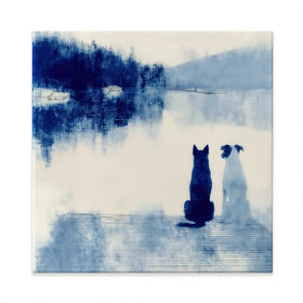 Dogs On Dock Square Canvas Print Dogs On Dock Square Canvas Print wall art product Chromatic Storm Studio