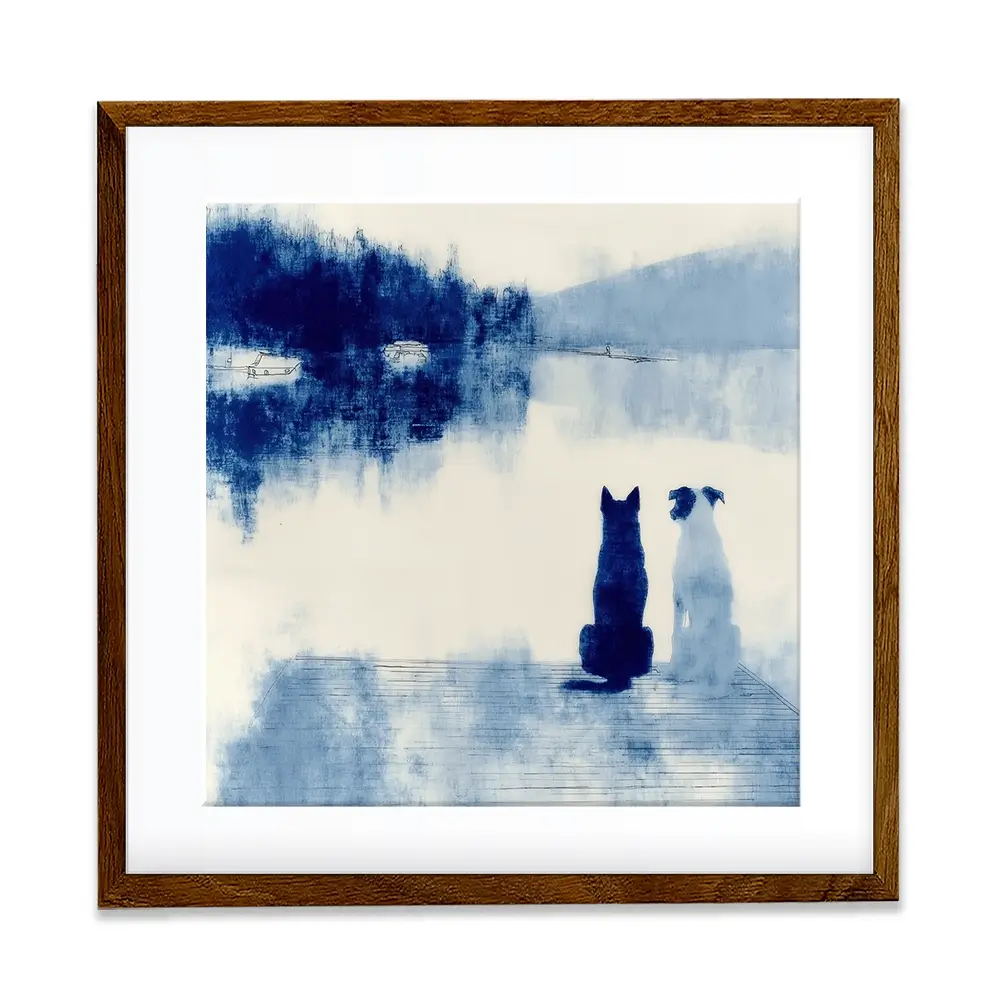 Dogs On Dock Square Framed Art Print Dogs On Dock Square Framed Art Print wall art product Chromatic Storm Studio