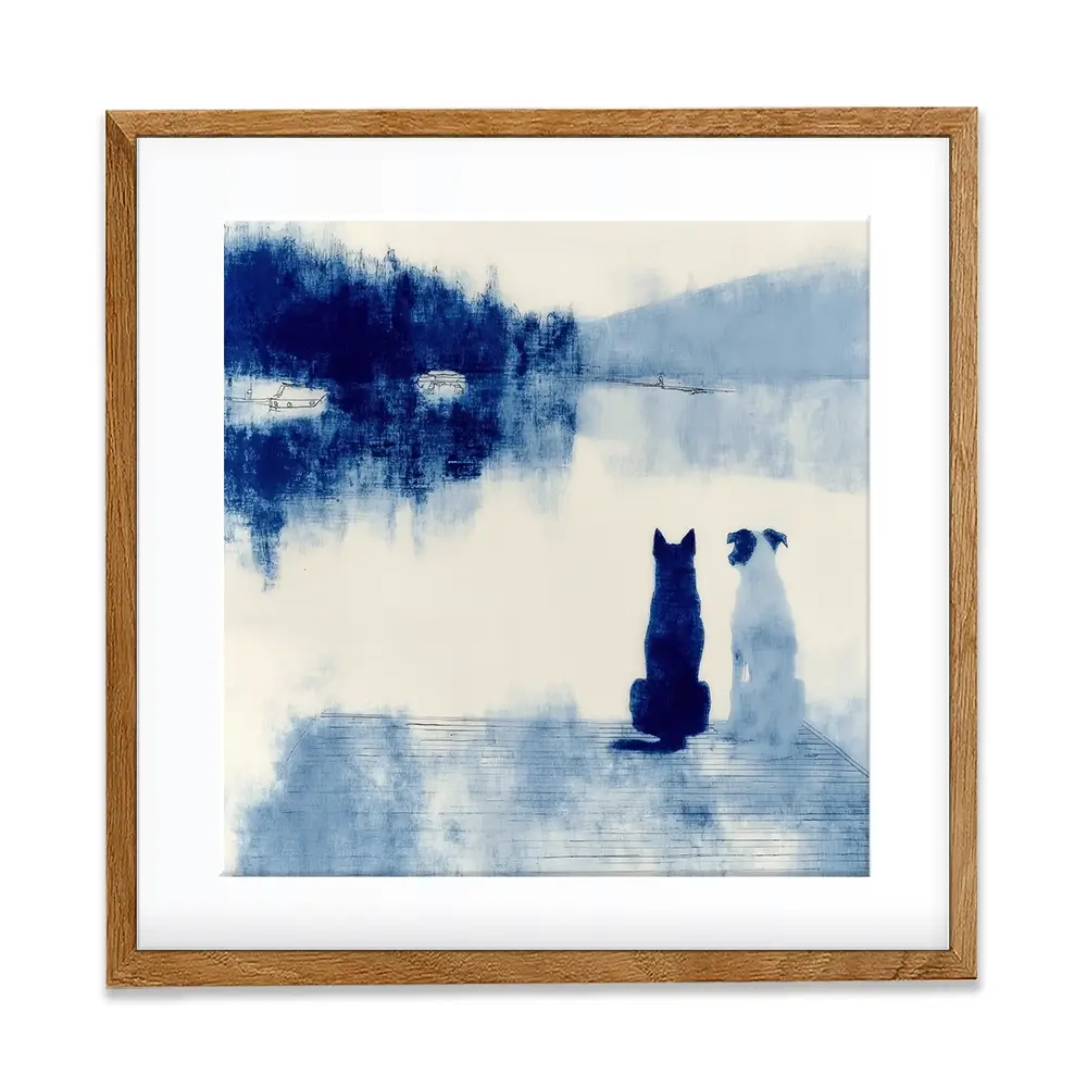 Dogs On Dock Square Framed Art Print Dogs On Dock Square Framed Art Print wall art product Chromatic Storm Studio