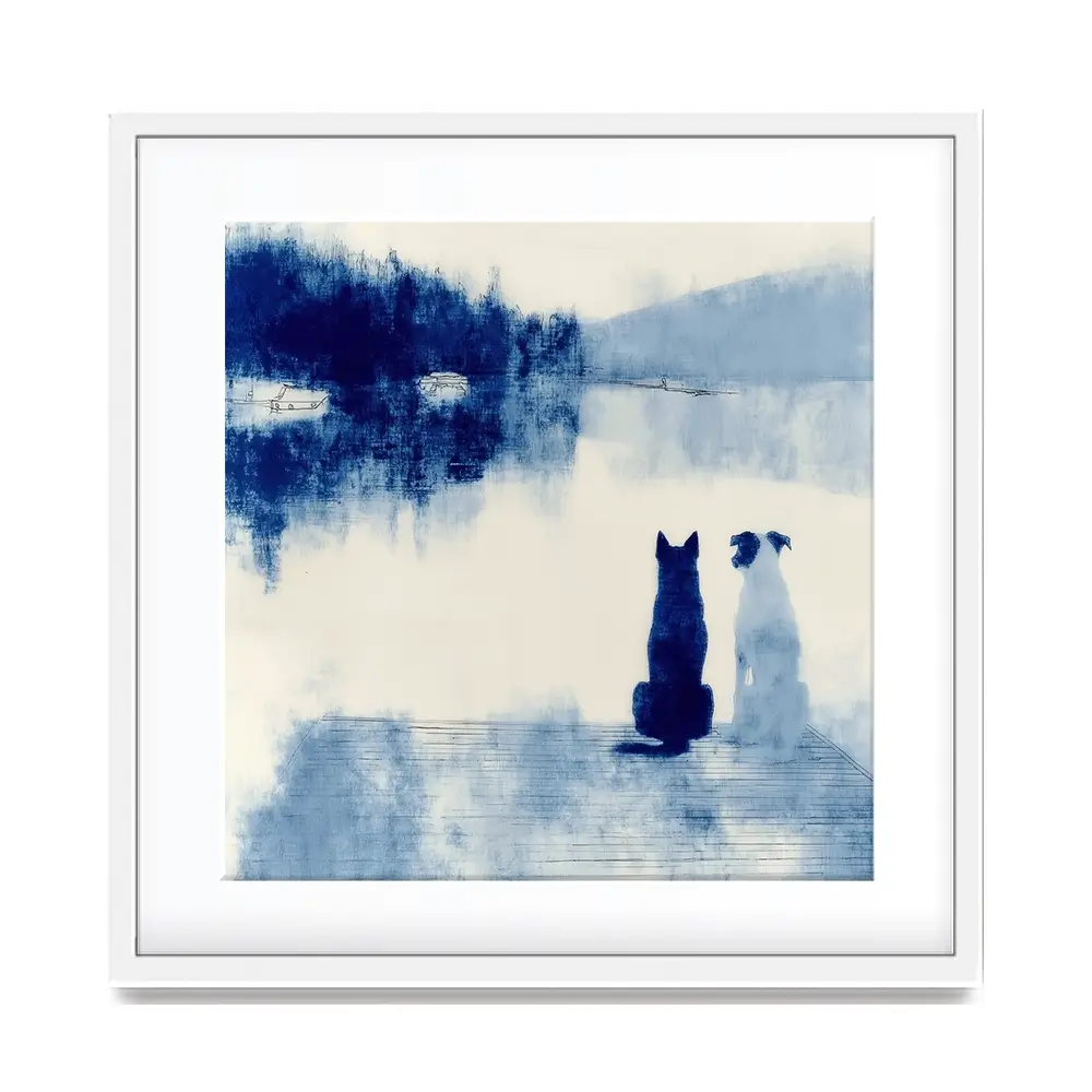 Dogs On Dock Square Framed Art Print Dogs On Dock Square Framed Art Print wall art product Chromatic Storm Studio