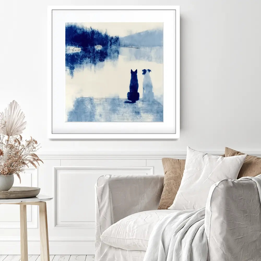 Dogs On Dock Square Framed Art Print Dogs On Dock Square Framed Art Print wall art product Chromatic Storm Studio