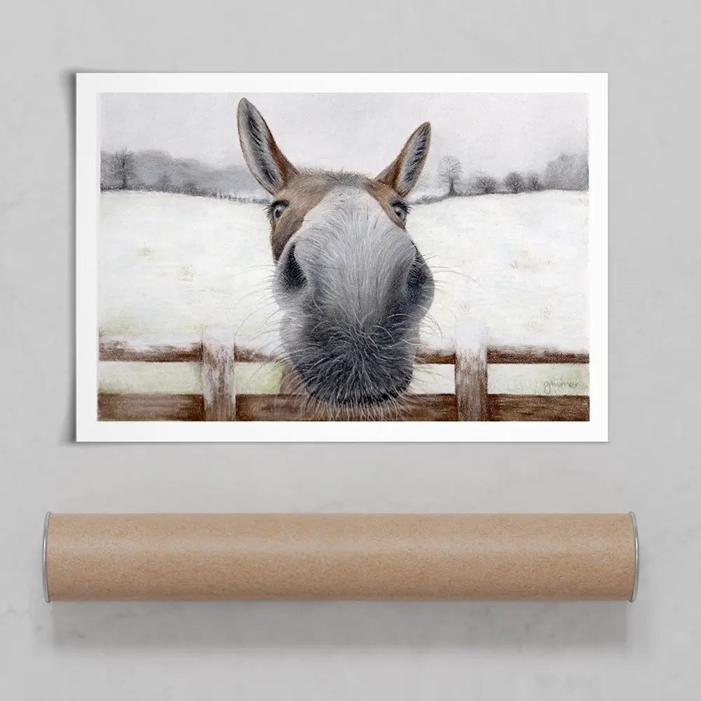 Donkey Over The Fence Art Print Donkey Over The Fence Art Print wall art product Georgie Turner
