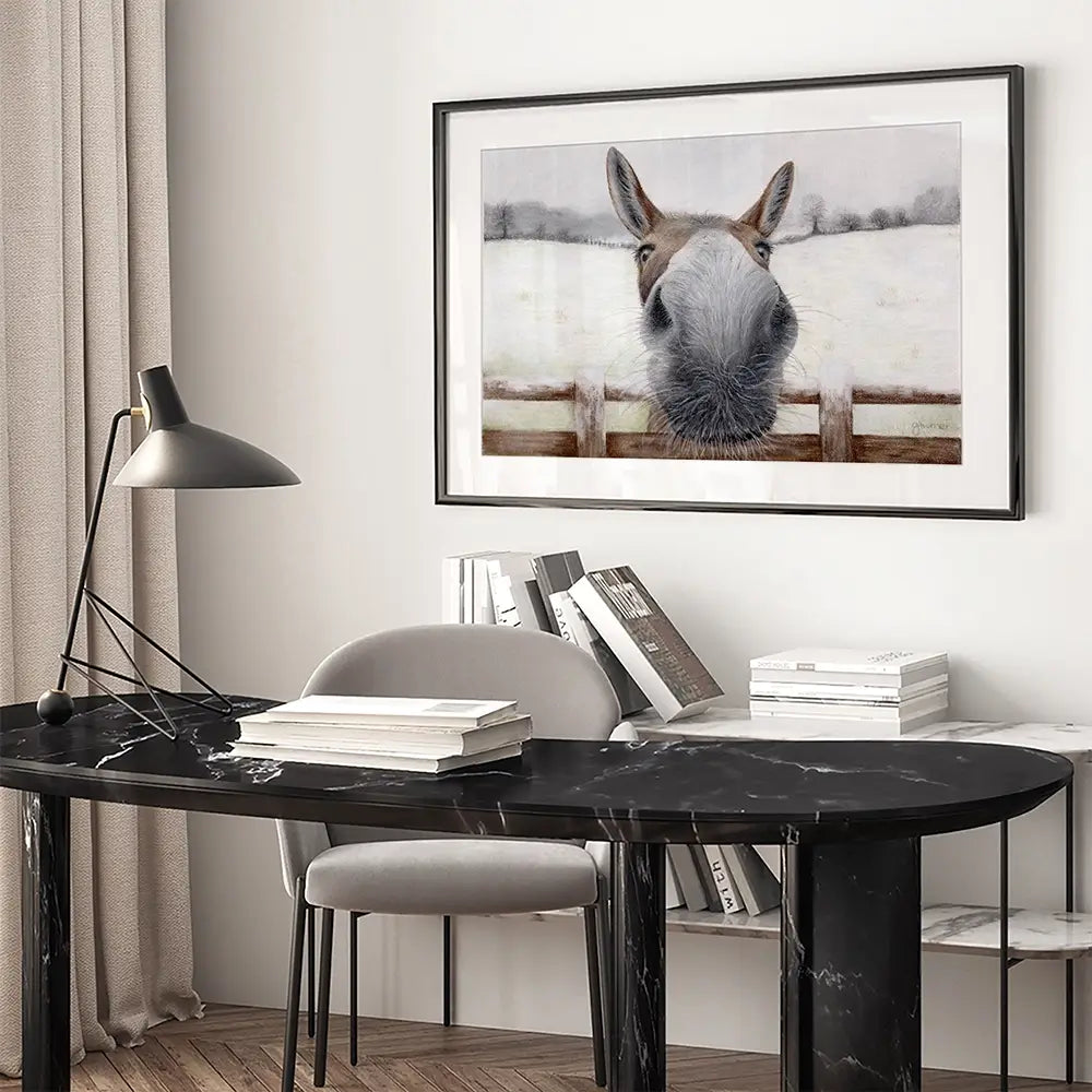 Donkey Over The Fence Framed Art Print Donkey Over The Fence Framed Art Print wall art product Georgie Turner
