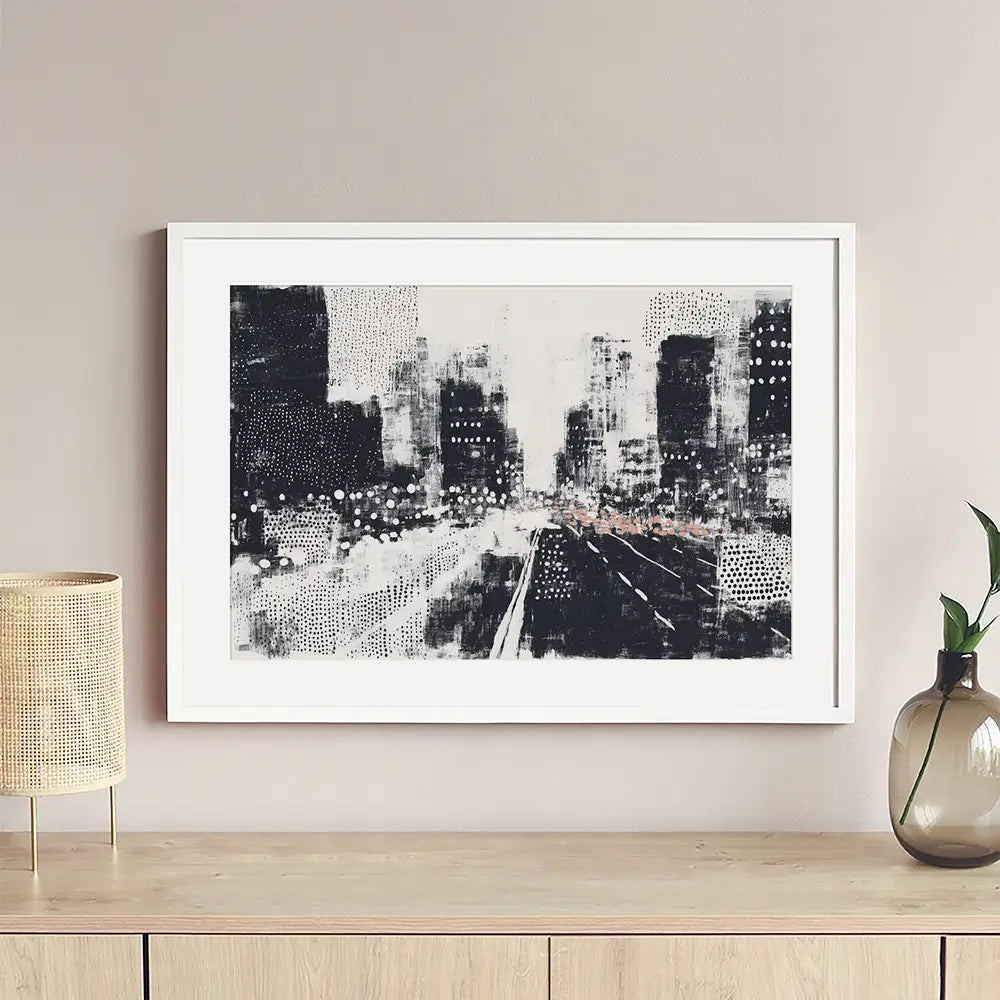 Dotted Night Road Framed Art Print Dotted Night Road Framed Art Print wall art product Chromatic Storm Studio