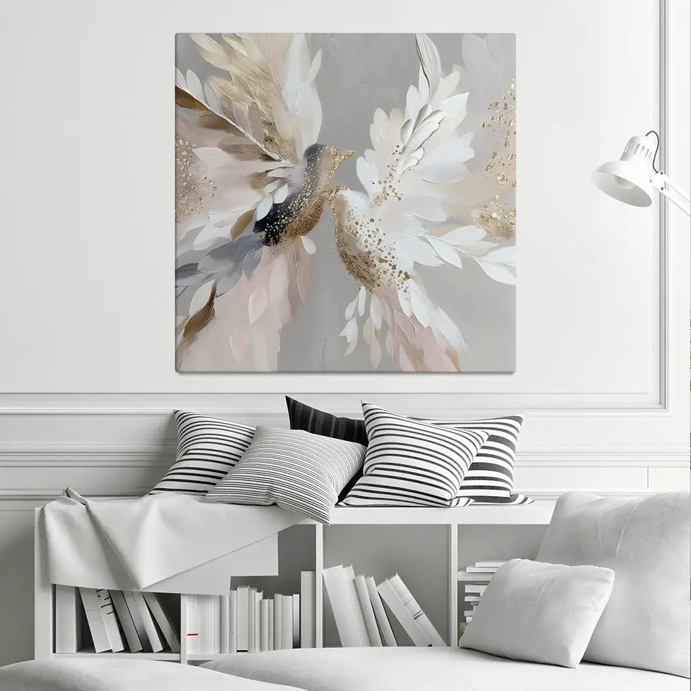 Doves In Bloom Square Canvas Print Doves In Bloom Square Canvas Print wall art product Bella Eve