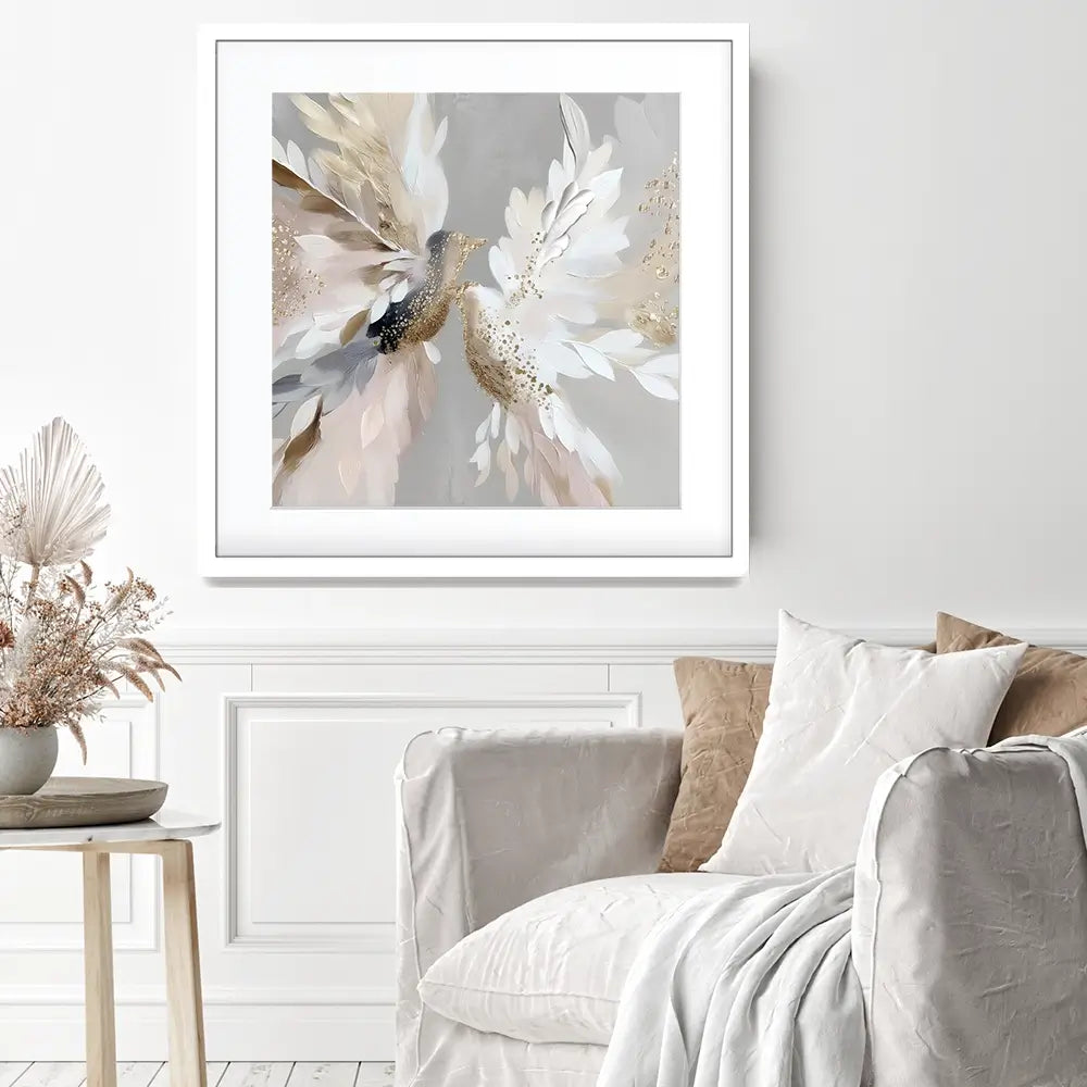 Doves In Bloom Square Framed Art Print Doves In Bloom Square Framed Art Print wall art product Bella Eve