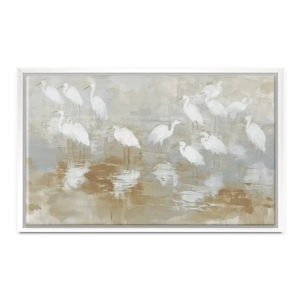 Egret Ripple Gather Canvas Print Egret Ripple Gather Canvas Print wall art product Chromatic Storm Studio