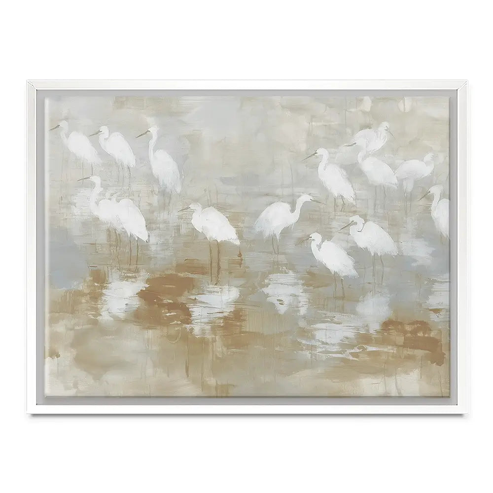 Egret Ripple Gather Canvas Print Egret Ripple Gather Canvas Print wall art product Chromatic Storm Studio