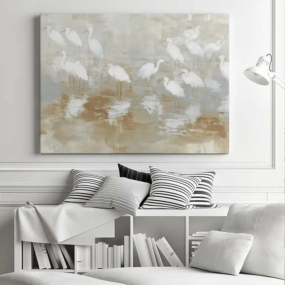 Egret Ripple Gather Canvas Print Egret Ripple Gather Canvas Print wall art product Chromatic Storm Studio