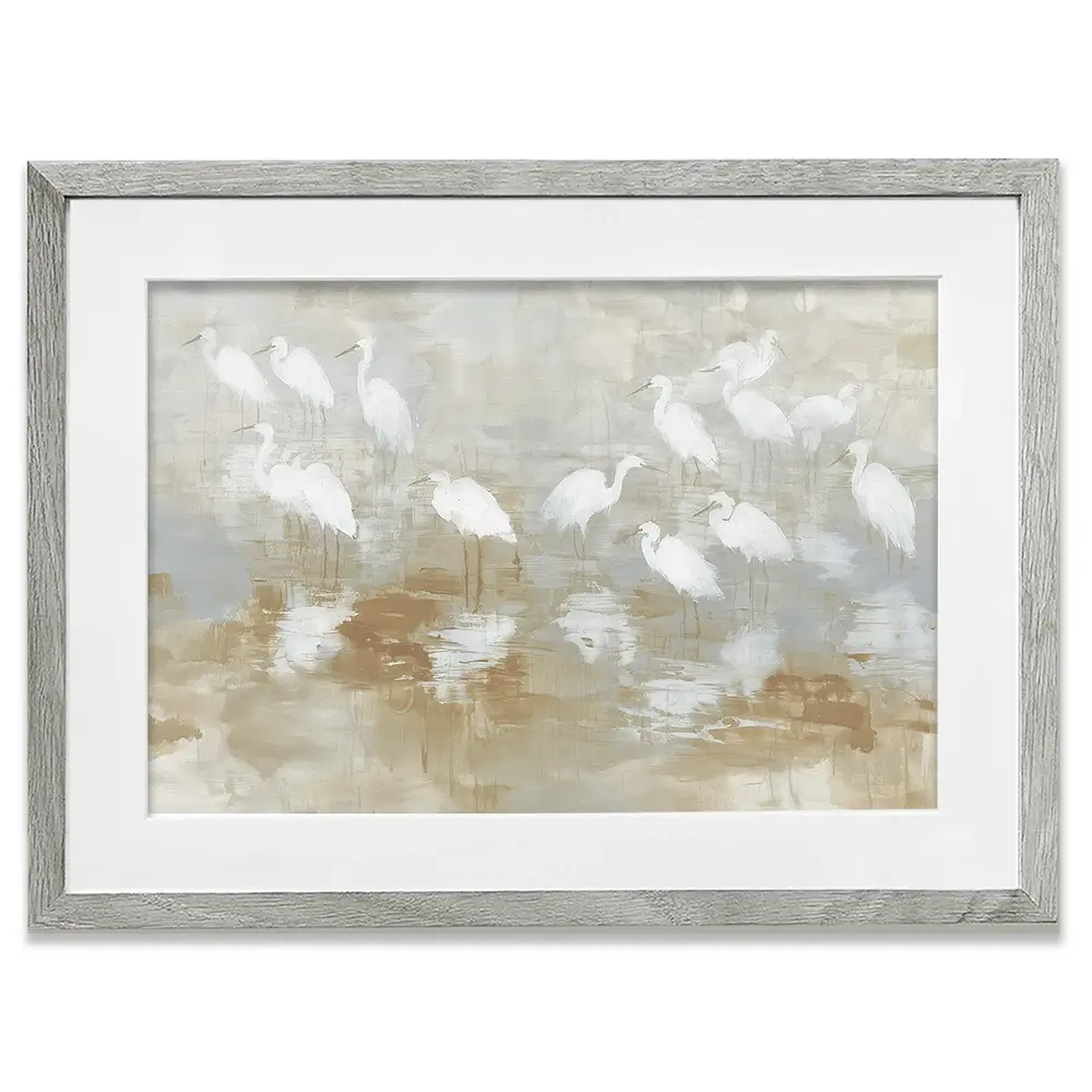 Egret Ripple Gather Framed Art Print Egret Ripple Gather Framed Art Print wall art product Chromatic Storm Studio