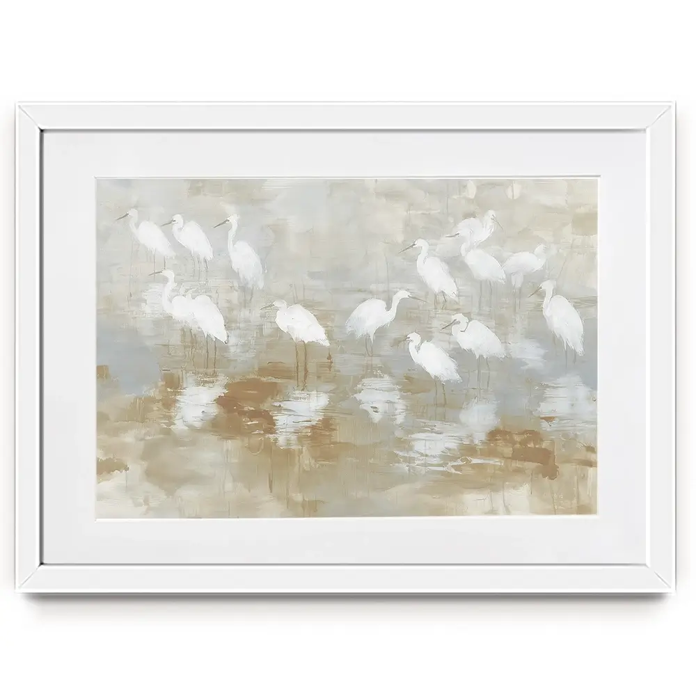 Egret Ripple Gather Framed Art Print Egret Ripple Gather Framed Art Print wall art product Chromatic Storm Studio