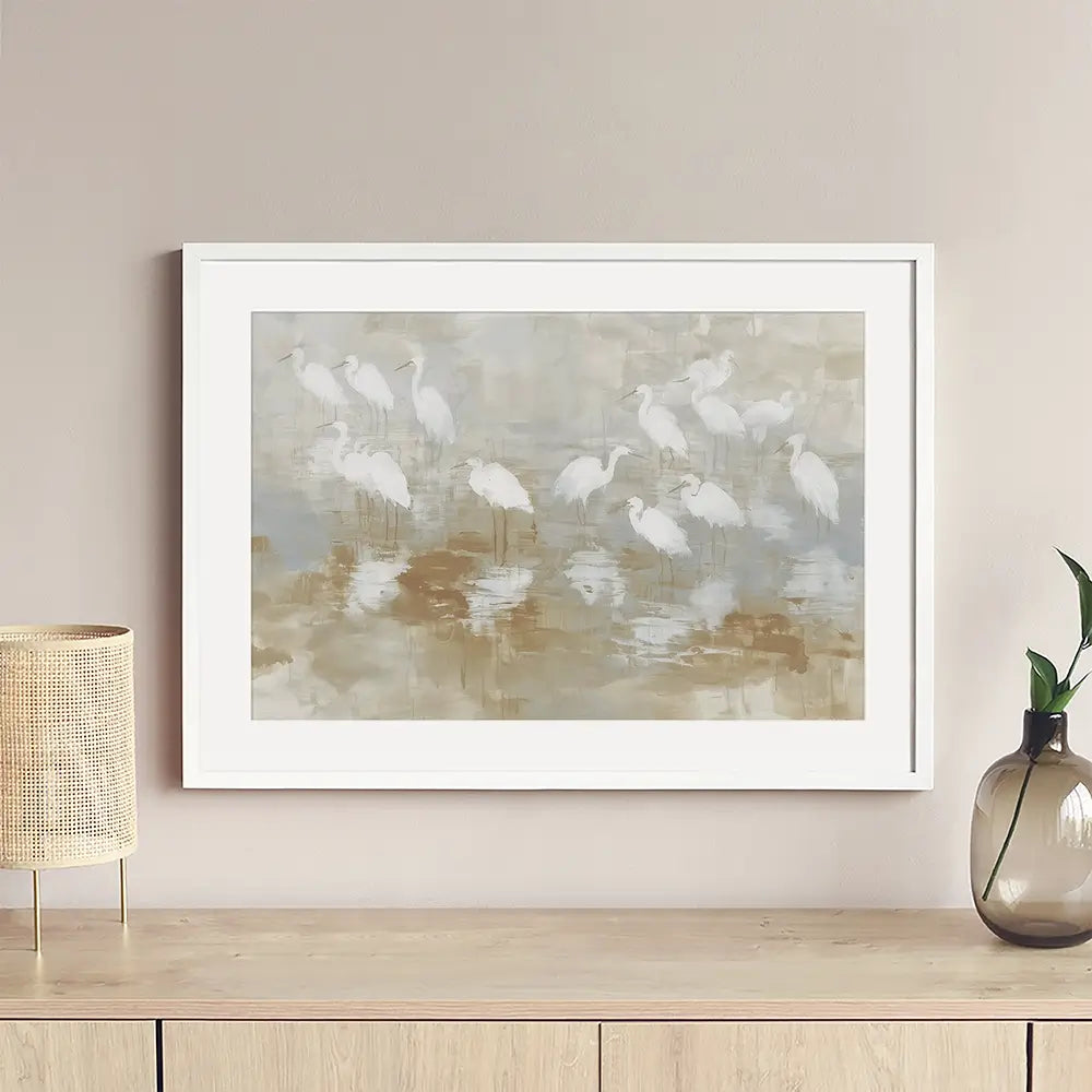 Egret Ripple Gather Framed Art Print Egret Ripple Gather Framed Art Print wall art product Chromatic Storm Studio