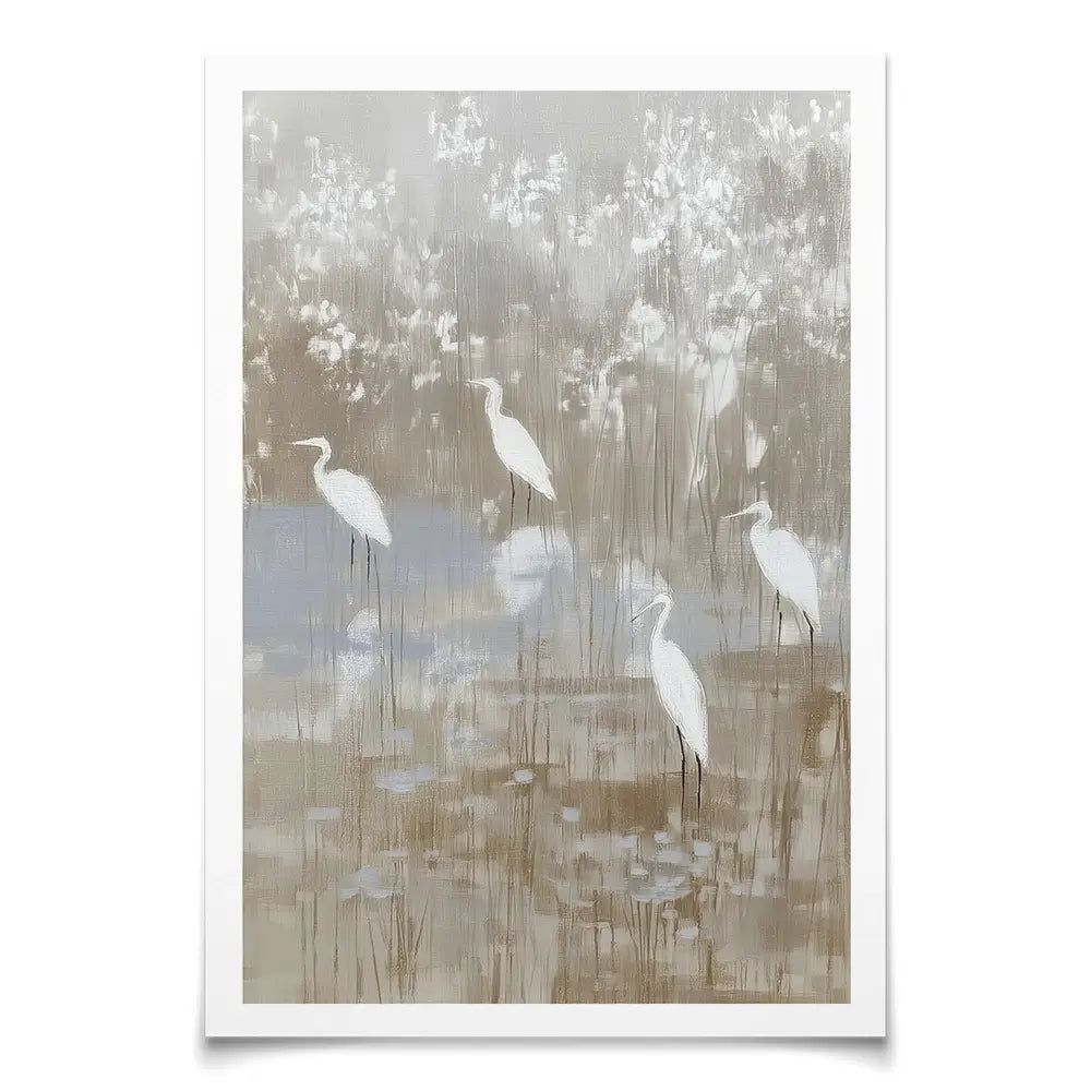 Egrets Among Reeds Art Print Egrets Among Reeds Art Print wall art product Chromatic Storm Studio