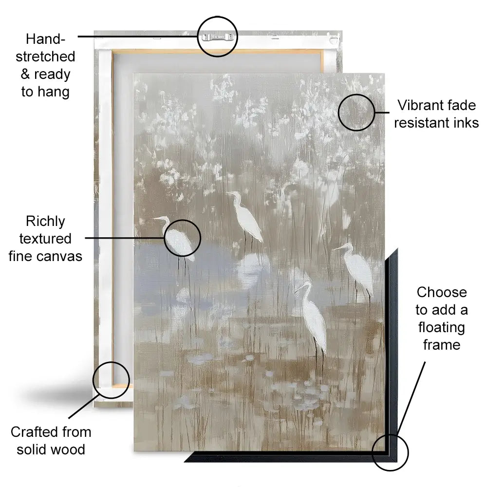 Egrets Among Reeds Canvas Print Egrets Among Reeds Canvas Print wall art product Chromatic Storm Studio