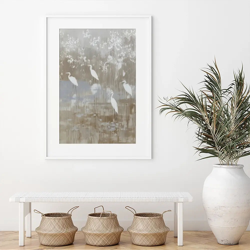 Egrets Among Reeds Framed Art Print Egrets Among Reeds Framed Art Print wall art product Chromatic Storm Studio