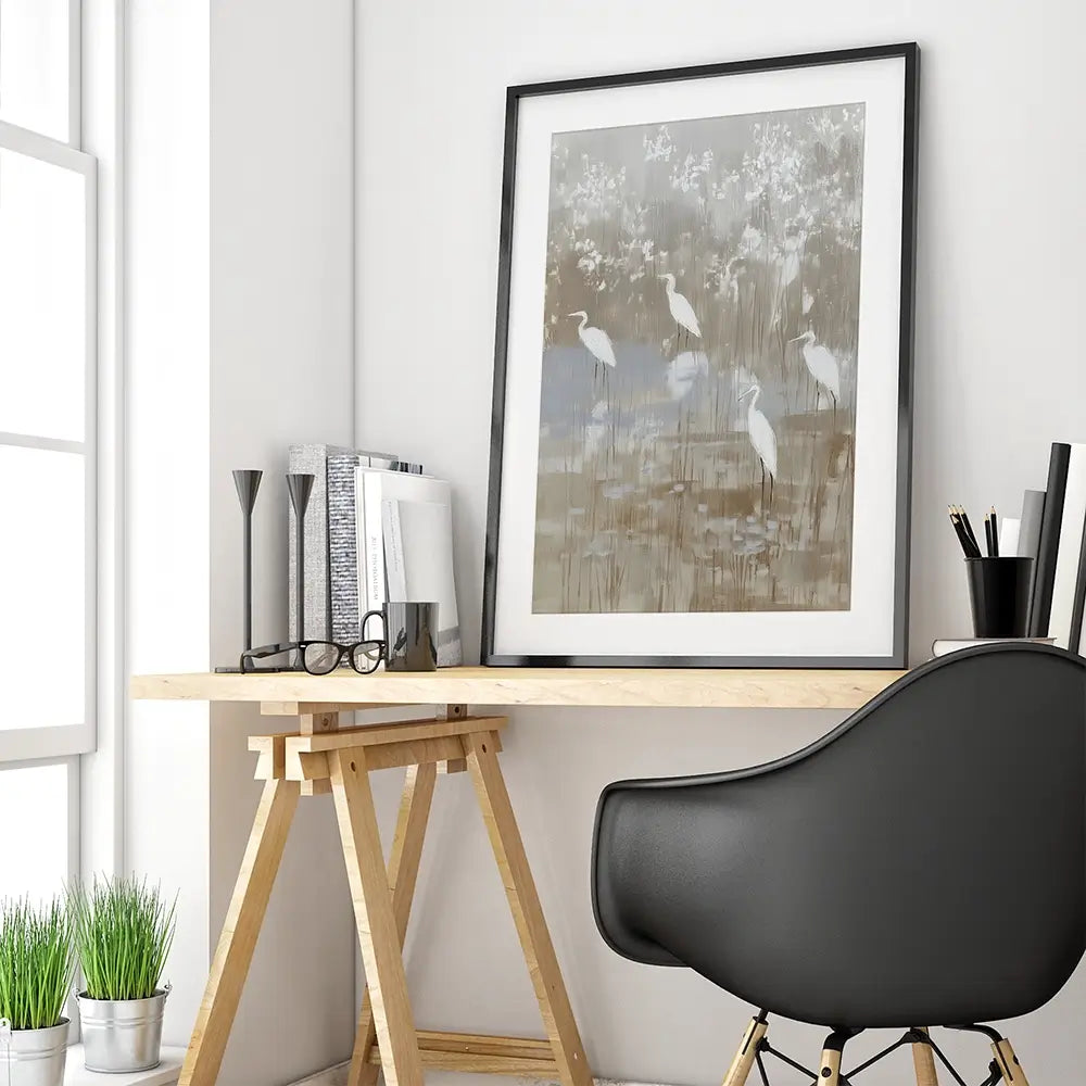 Egrets Among Reeds Framed Art Print Egrets Among Reeds Framed Art Print wall art product Chromatic Storm Studio