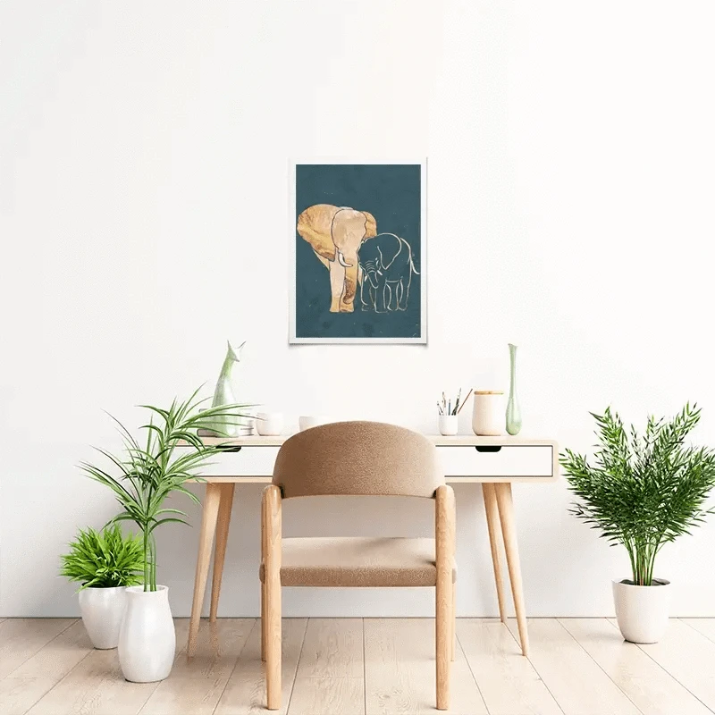Elephant Embrace Teal Portrait Art Print Elephant Embrace Teal Portrait Art Print wall art product Sarah Manovski