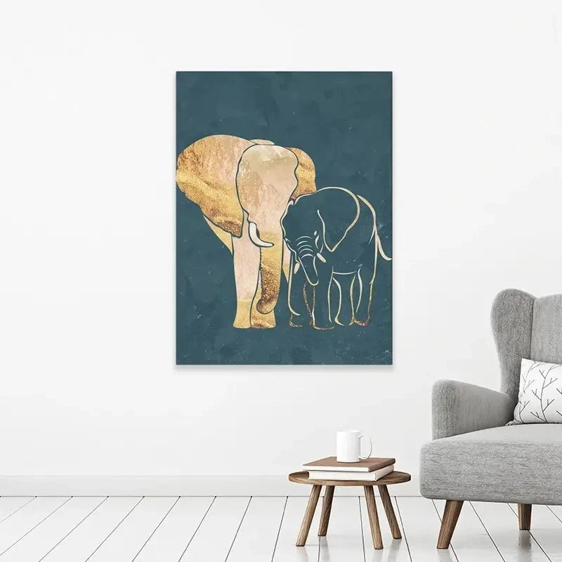 Elephant Embrace Teal Portrait Canvas Print Elephant Embrace Teal Portrait Canvas Print wall art product Sarah Manovski