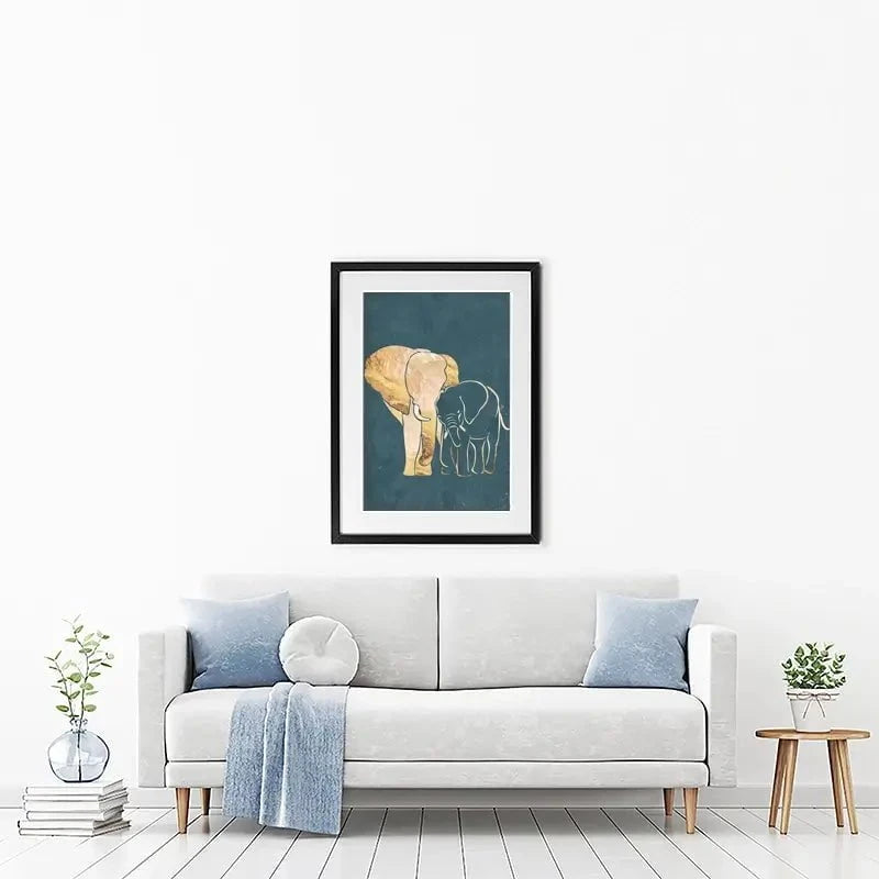 Elephant Embrace Teal Portrait Framed Art Print Elephant Embrace Teal Portrait Framed Art Print wall art product Sarah Manovski