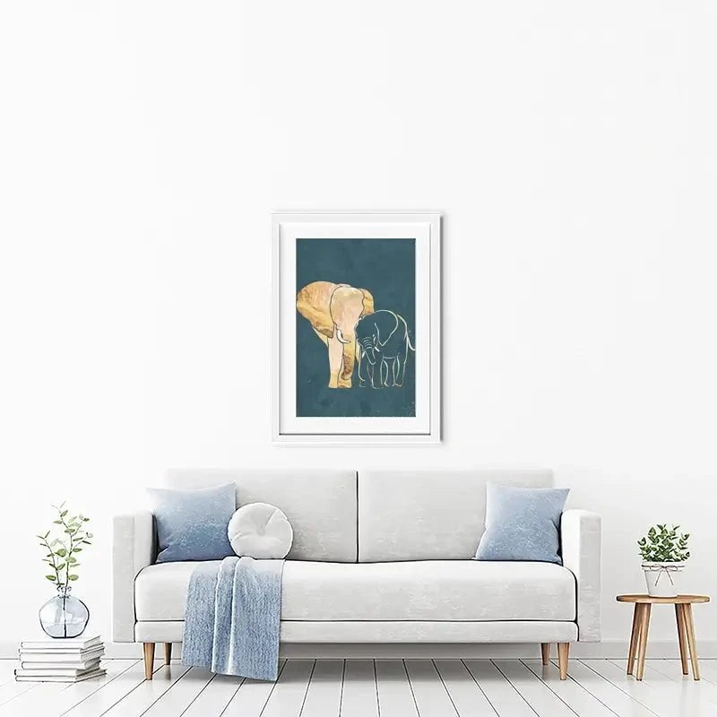 Elephant Embrace Teal Portrait Framed Art Print Elephant Embrace Teal Portrait Framed Art Print wall art product Sarah Manovski