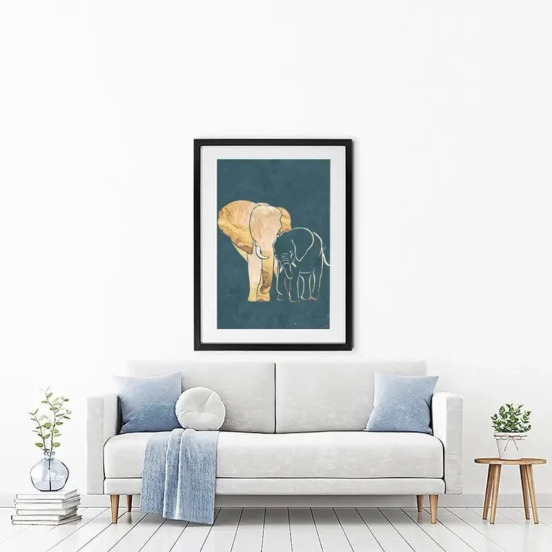 Elephant Embrace Teal Portrait Framed Art Print Elephant Embrace Teal Portrait Framed Art Print wall art product Sarah Manovski
