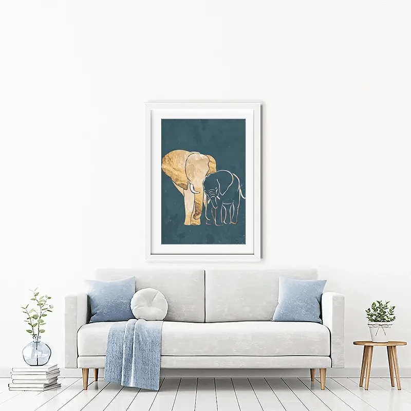 Elephant Embrace Teal Portrait Framed Art Print Elephant Embrace Teal Portrait Framed Art Print wall art product Sarah Manovski